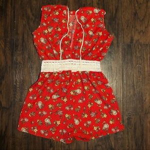 Beautiful red and flowers romper